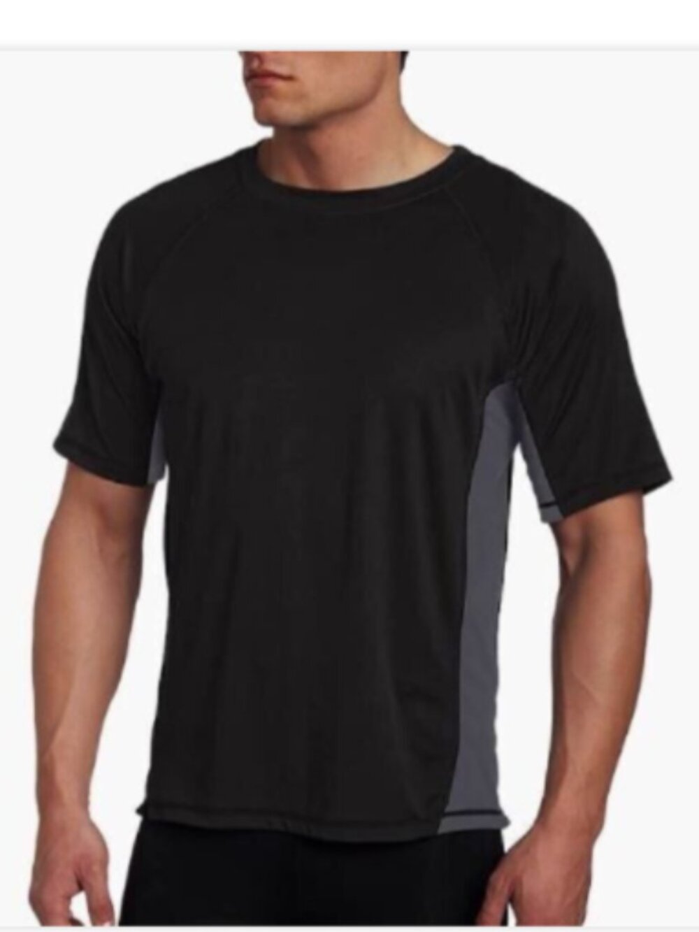 Kanu Surf Mens Rash Guard Shirt Medium Black Gray Short Sleeve Swim EUC